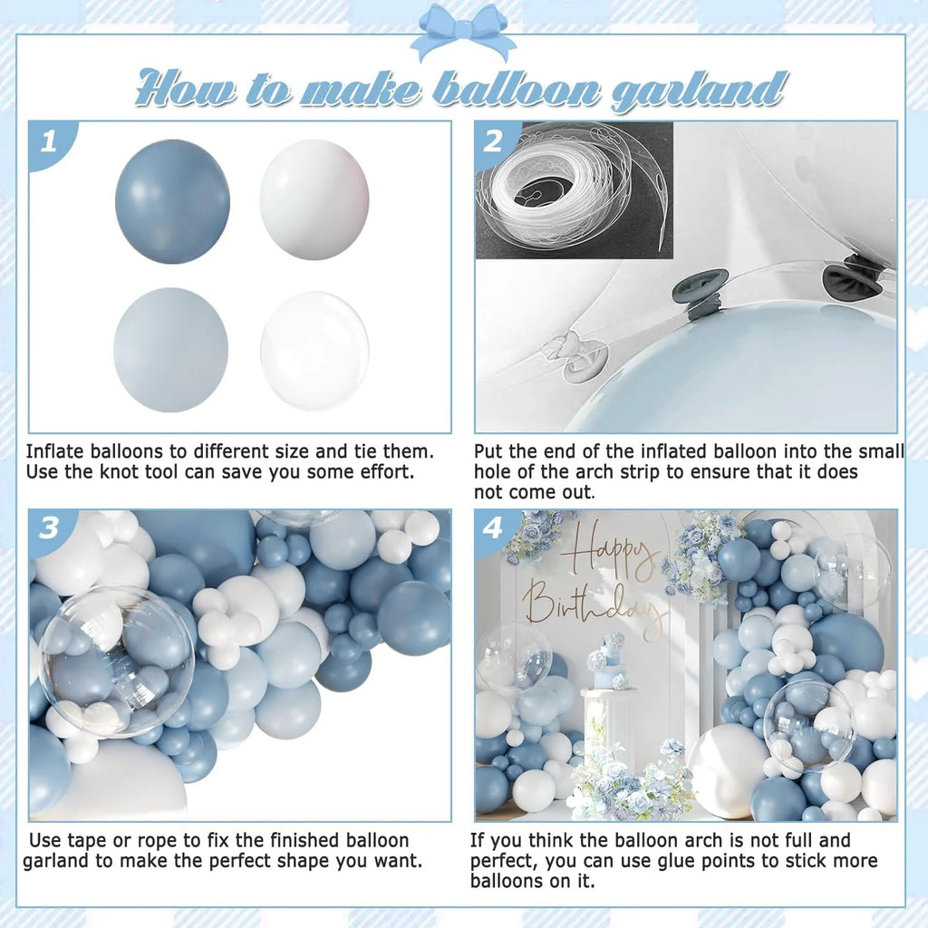 135 Pcs Dusty Blue Balloons Arch Garland Kit, Latex Blue White Clear Balloon for Wedding Birthday Graduation Baby Shower Gender Reveal Party Decoration Supplies