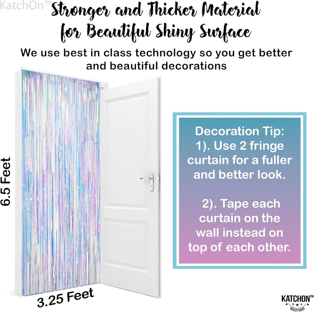 , Neon Iridescent Streamers | Iridescent Party Decorations | Mermaid, Unicorn, Birthday Decorations | Fringe Backdrop for Anniversary Engagement Bachelorette Party Decoration