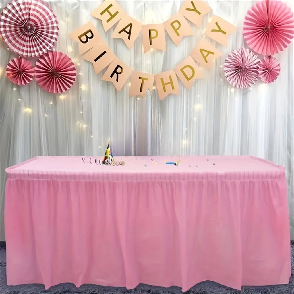 Disposable Rectangular Tablecloth Set with Long Skirting - 2 Pieces Solid Color Paper Covers for Events