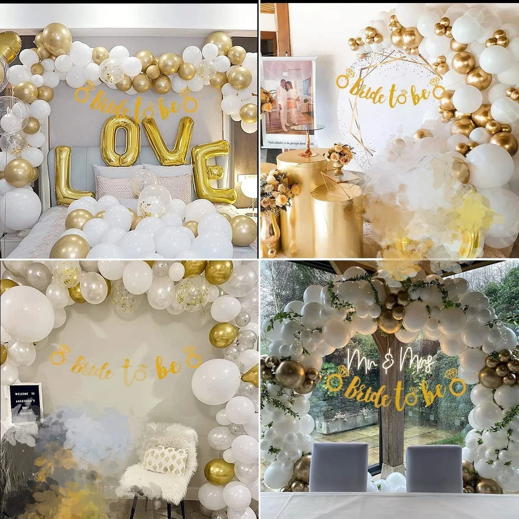 Bride Balloons White Gold for Bridal Shower Decorations, Bride to Be Decor with Ring Balloon Party Decorations Whire Silver Gold Bridal Shower Bride to Be Balloons