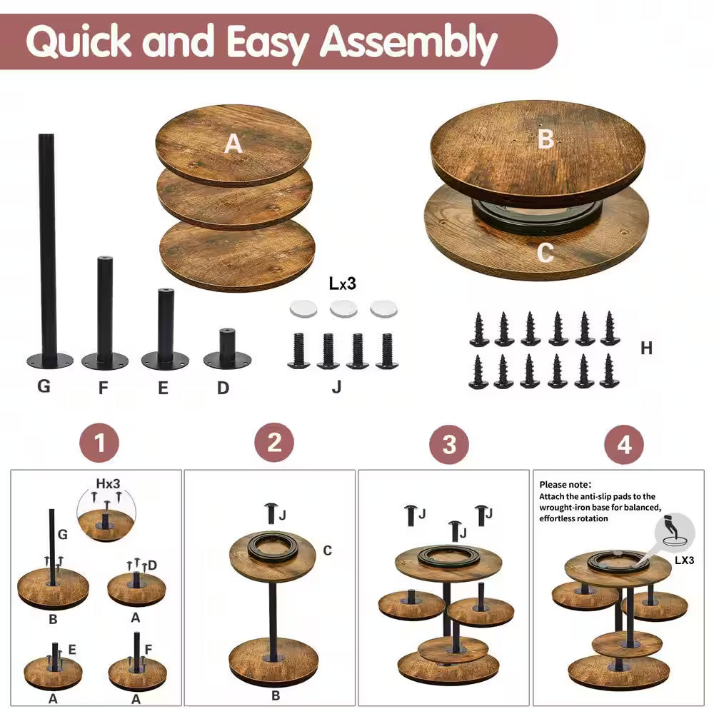 4-Tier Wood Cake Stand for 50 Cupcakes, 360° Rotatable round Cake Stand with Tiered Tray for Wedding Birthday Tea Party