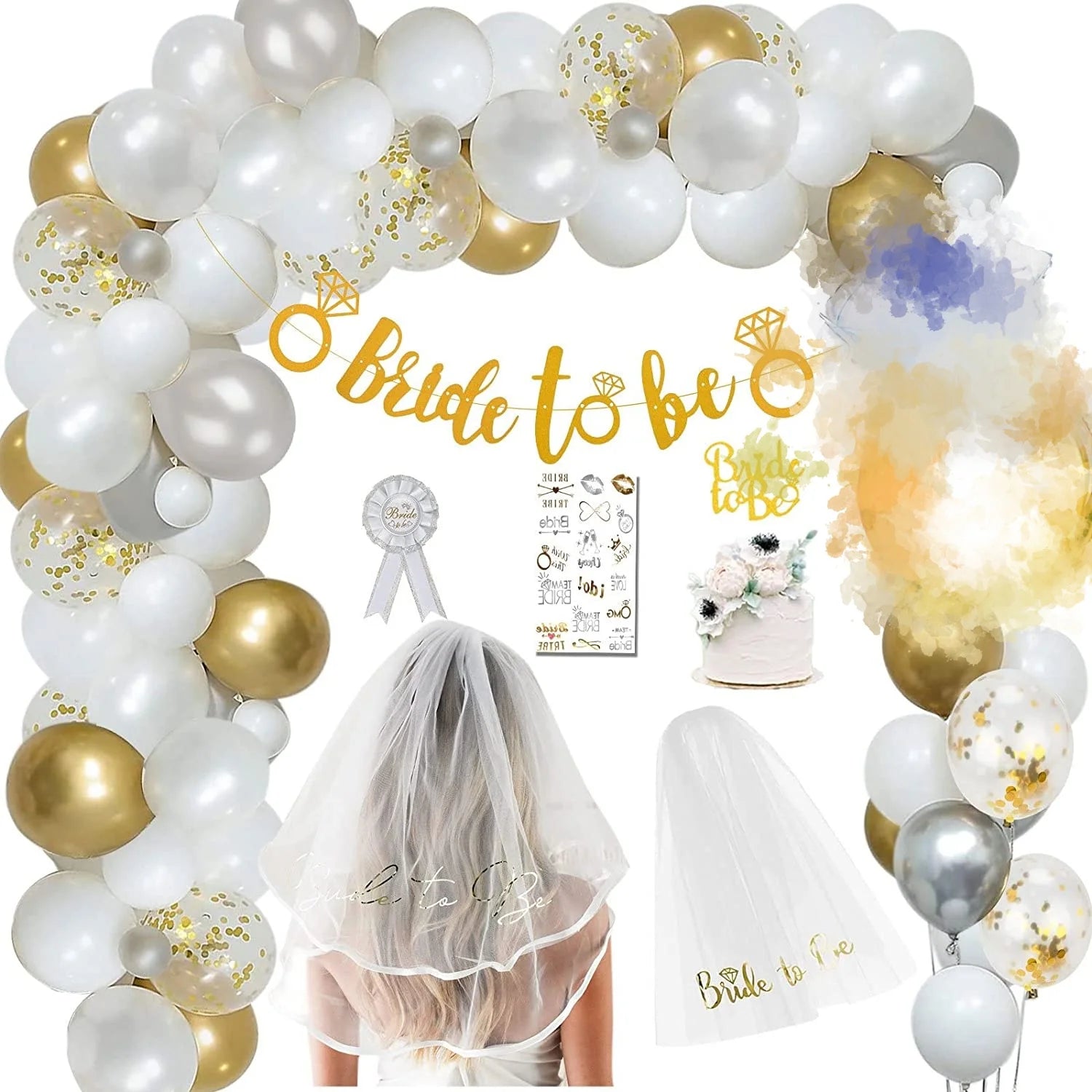 Bride Balloons White Gold for Bridal Shower Decorations, Bride to Be Decor with Ring Balloon Party Decorations Whire Silver Gold Bridal Shower Bride to Be Balloons