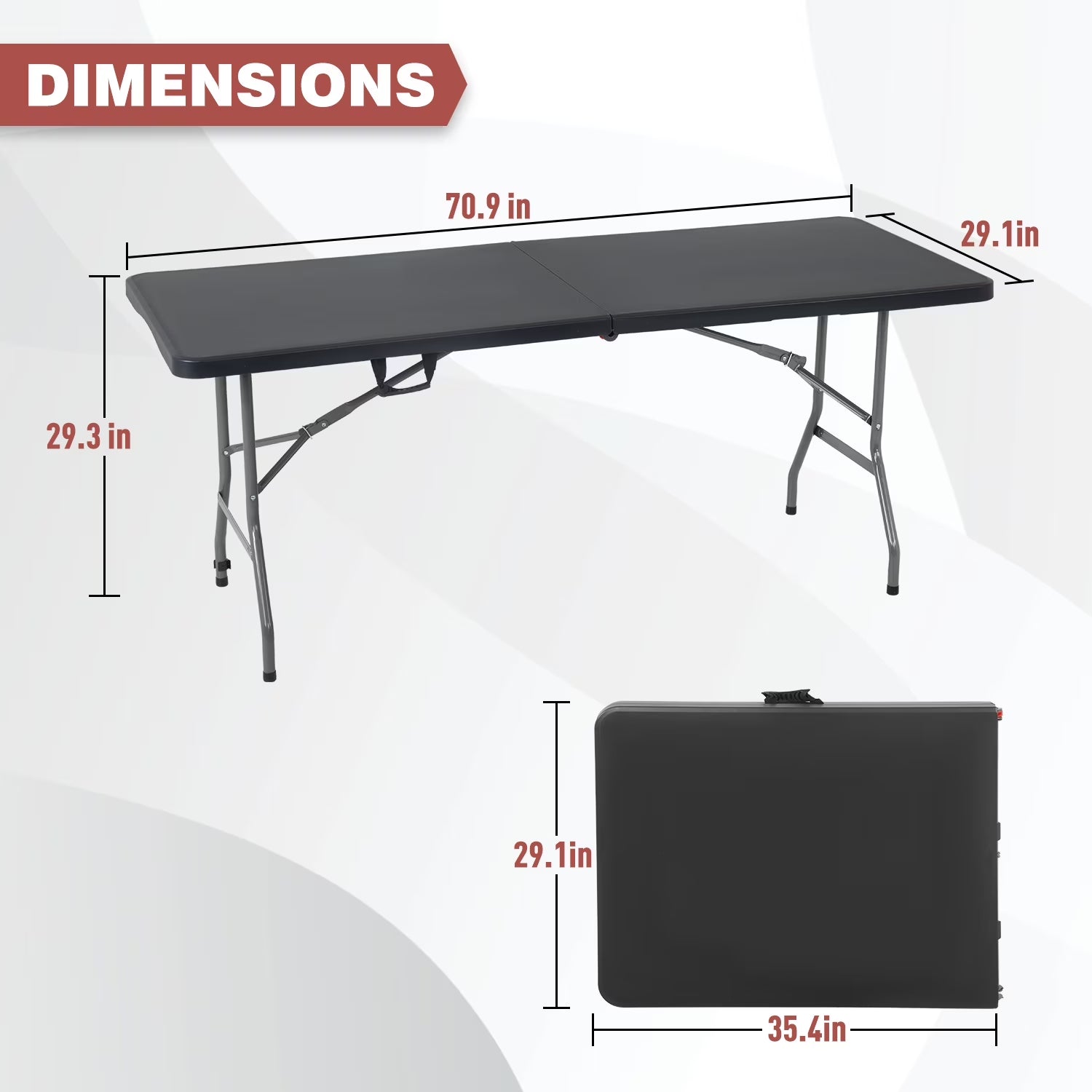 6-Foot Portable Folding Table for Indoor and Outdoor Use with Carrying Handle, Black