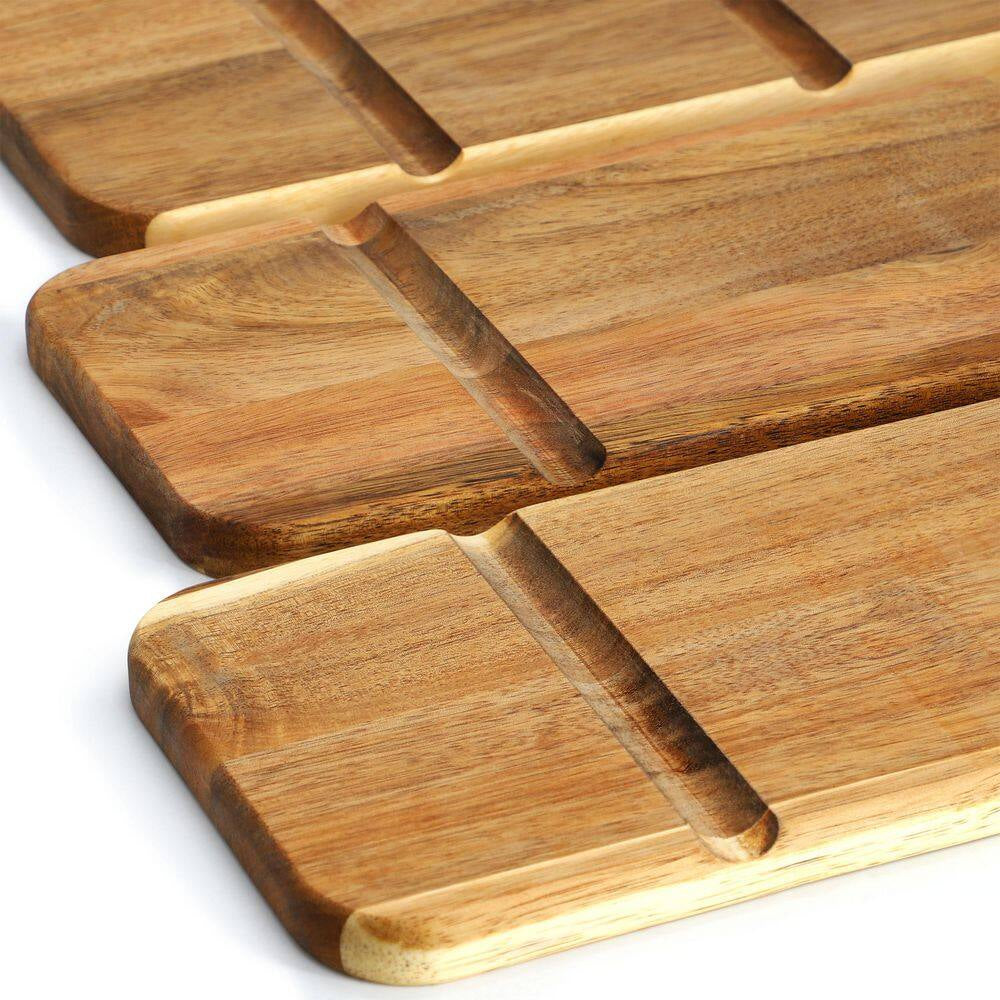 3-Tier Rectangular Cake Stand Set in Brown Acacia Wood