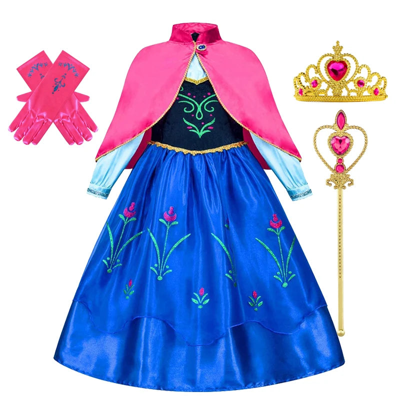 Frozen Anna Princess Dress for Girls - Halloween Cosplay Costume 2026, Snow Queen Outfit for Children Ages 2-10