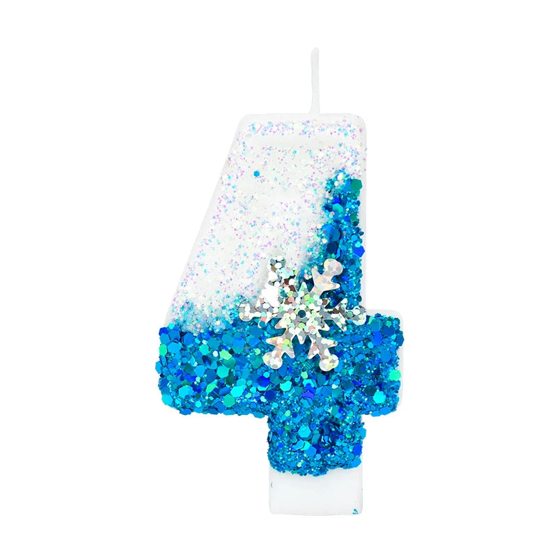 Glittering Blue Snowflake Birthday Candles Set (Numbers 0-9) - Elegant Cake Topper Decorations for Kids' Birthday Parties