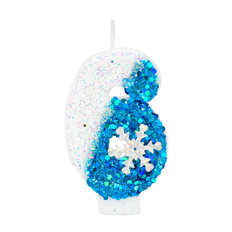 Glittering Blue Snowflake Birthday Candles Set (Numbers 0-9) - Elegant Cake Topper Decorations for Kids' Birthday Parties