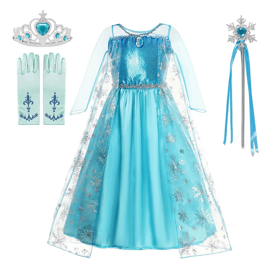 Girls' Snow Queen Costume - Elsa-Inspired Carnival Party Gown for Kids, Perfect for Birthdays and Dress-Up Play