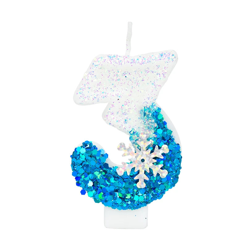 Glittering Blue Snowflake Birthday Candles Set (Numbers 0-9) - Elegant Cake Topper Decorations for Kids' Birthday Parties