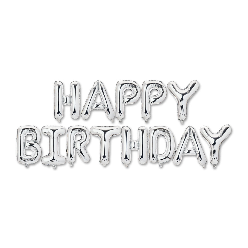 Silver Happy Birthday Air-Filled Balloon Banner, 16 Pieces, by