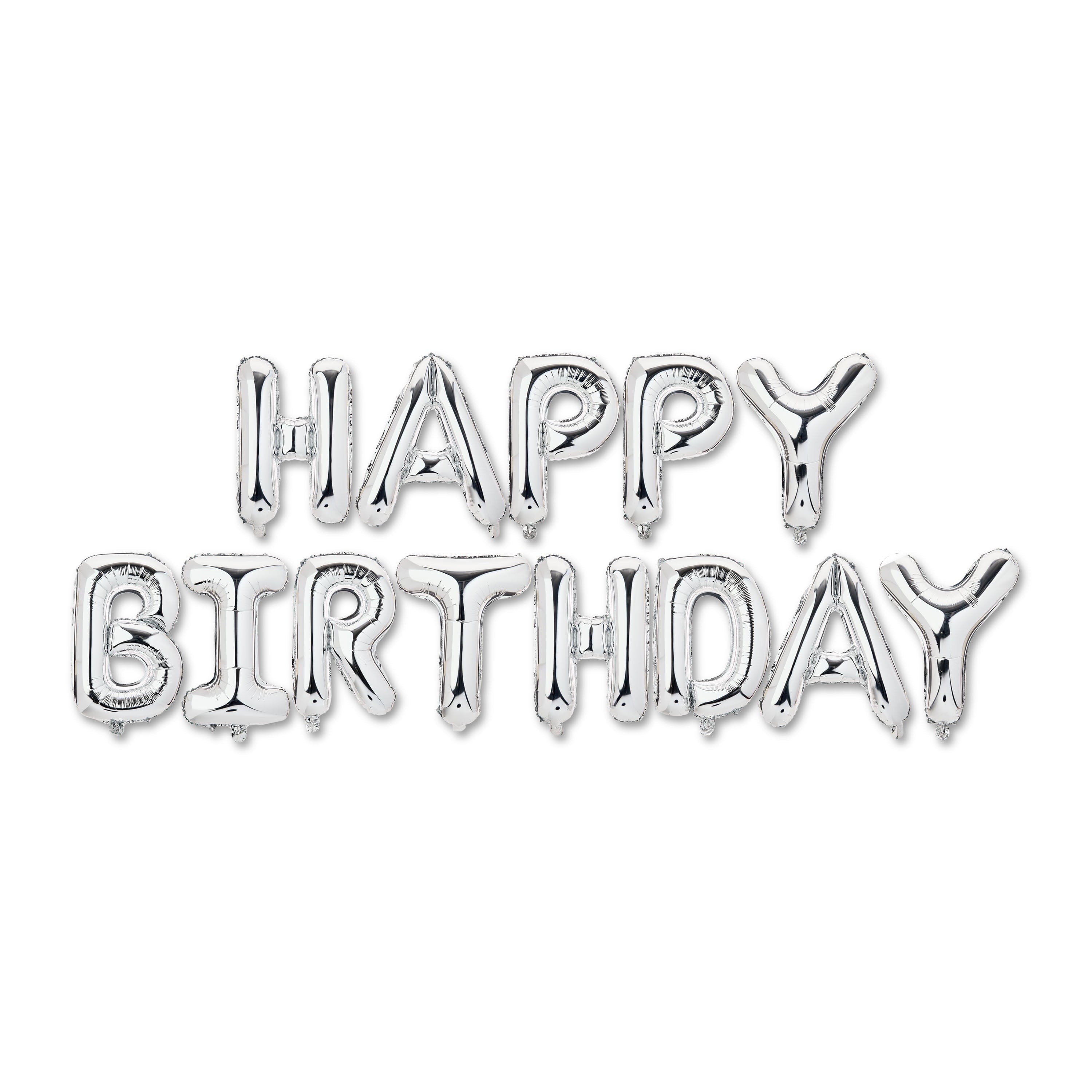 Silver Happy Birthday Air-Filled Balloon Banner, 16 Pieces, by