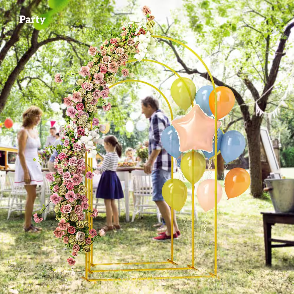 Metal Arch Backdrop Stand Set of 3,7/6.5/6 Ft Wedding Arch Frame, Balloon Backdrop Arch Stand Set, Gold