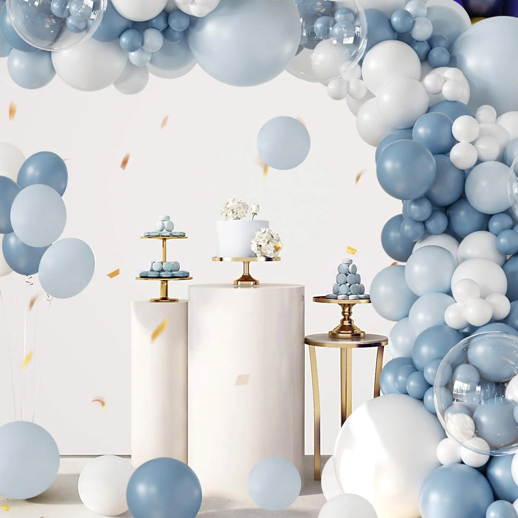 135 Pcs Dusty Blue Balloons Arch Garland Kit, Latex Blue White Clear Balloon for Wedding Birthday Graduation Baby Shower Gender Reveal Party Decoration Supplies