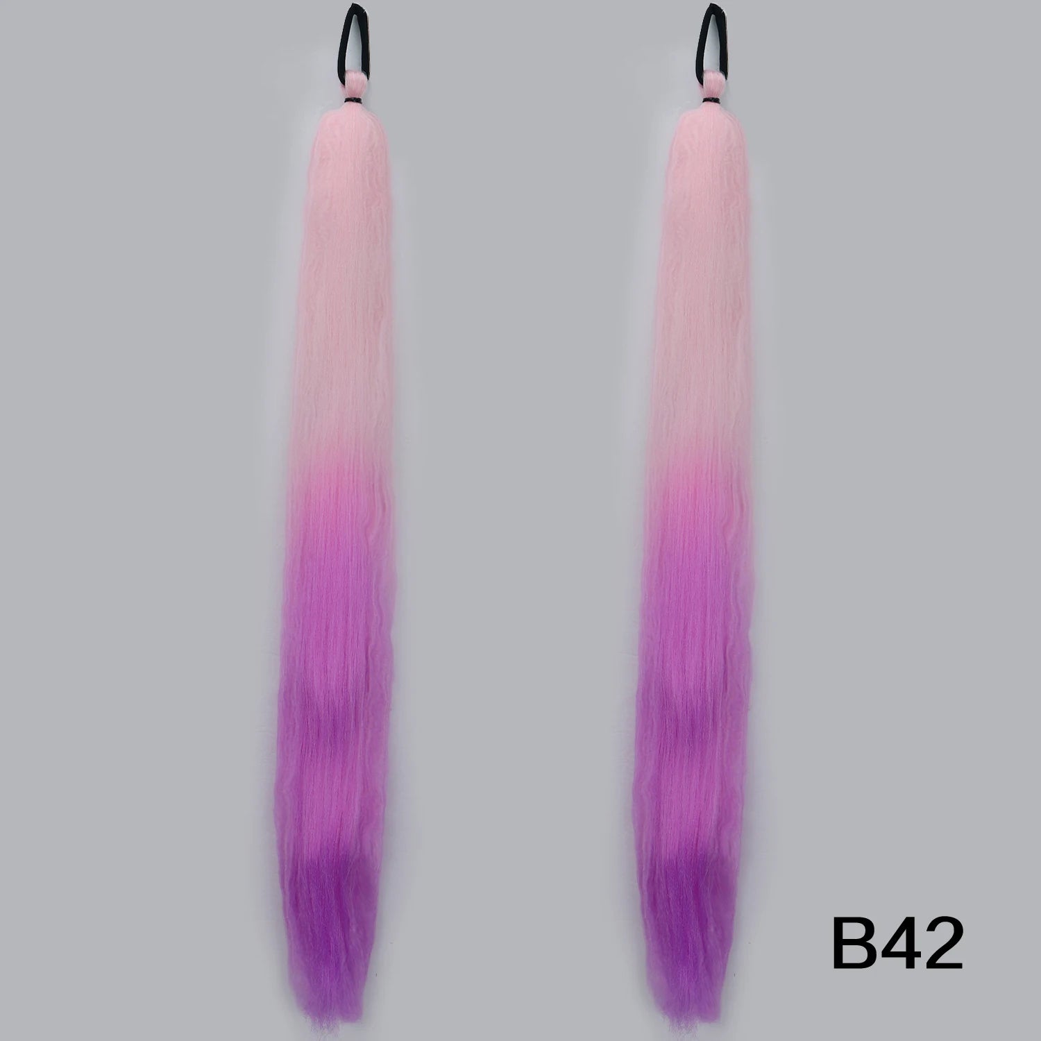 Synthetic DIY Braided Ponytail Extension with Elastic Rubber Band Pink Purple Blue Long Straight Pony Tail for Women Girls Party