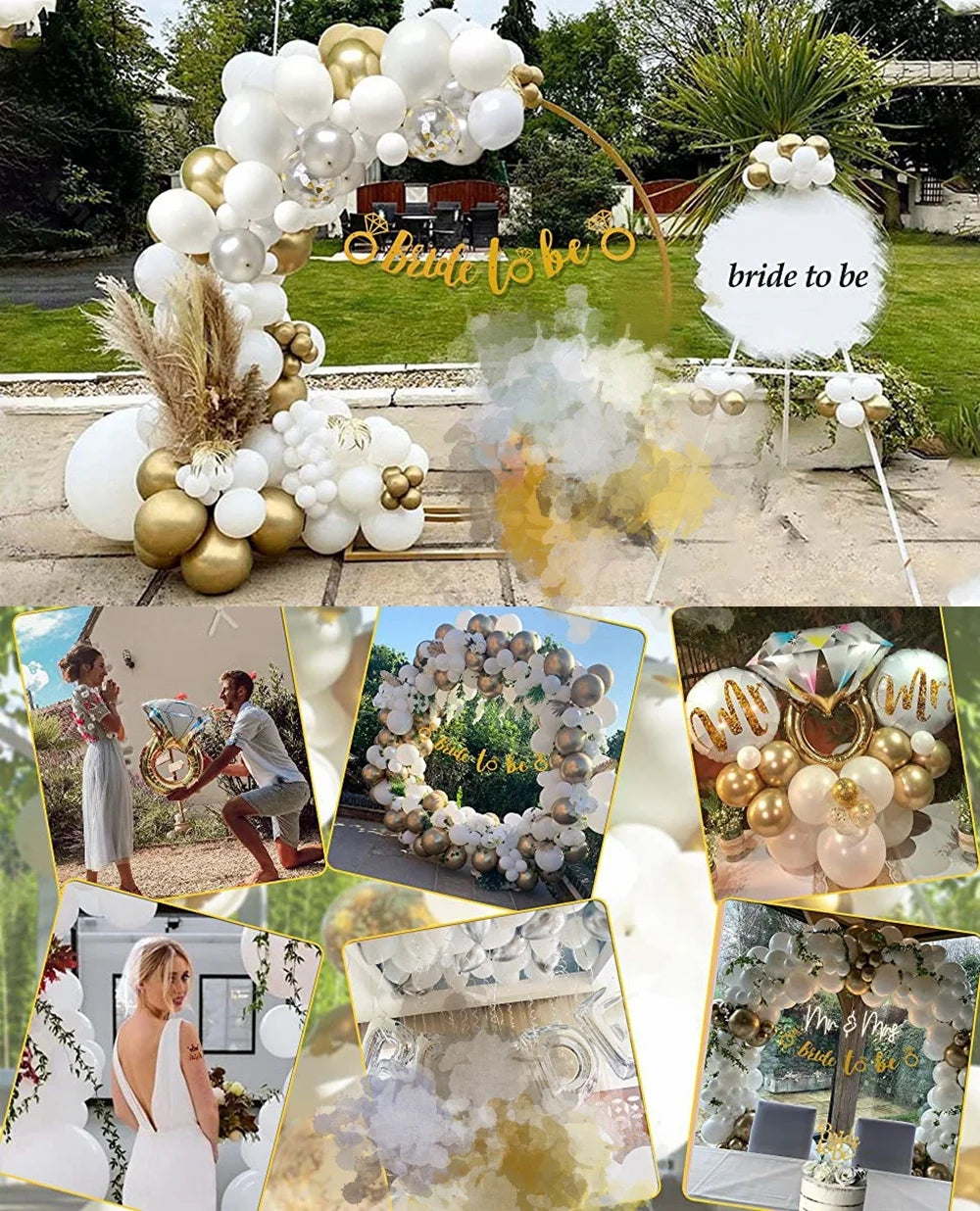 Bride Balloons White Gold for Bridal Shower Decorations, Bride to Be Decor with Ring Balloon Party Decorations Whire Silver Gold Bridal Shower Bride to Be Balloons