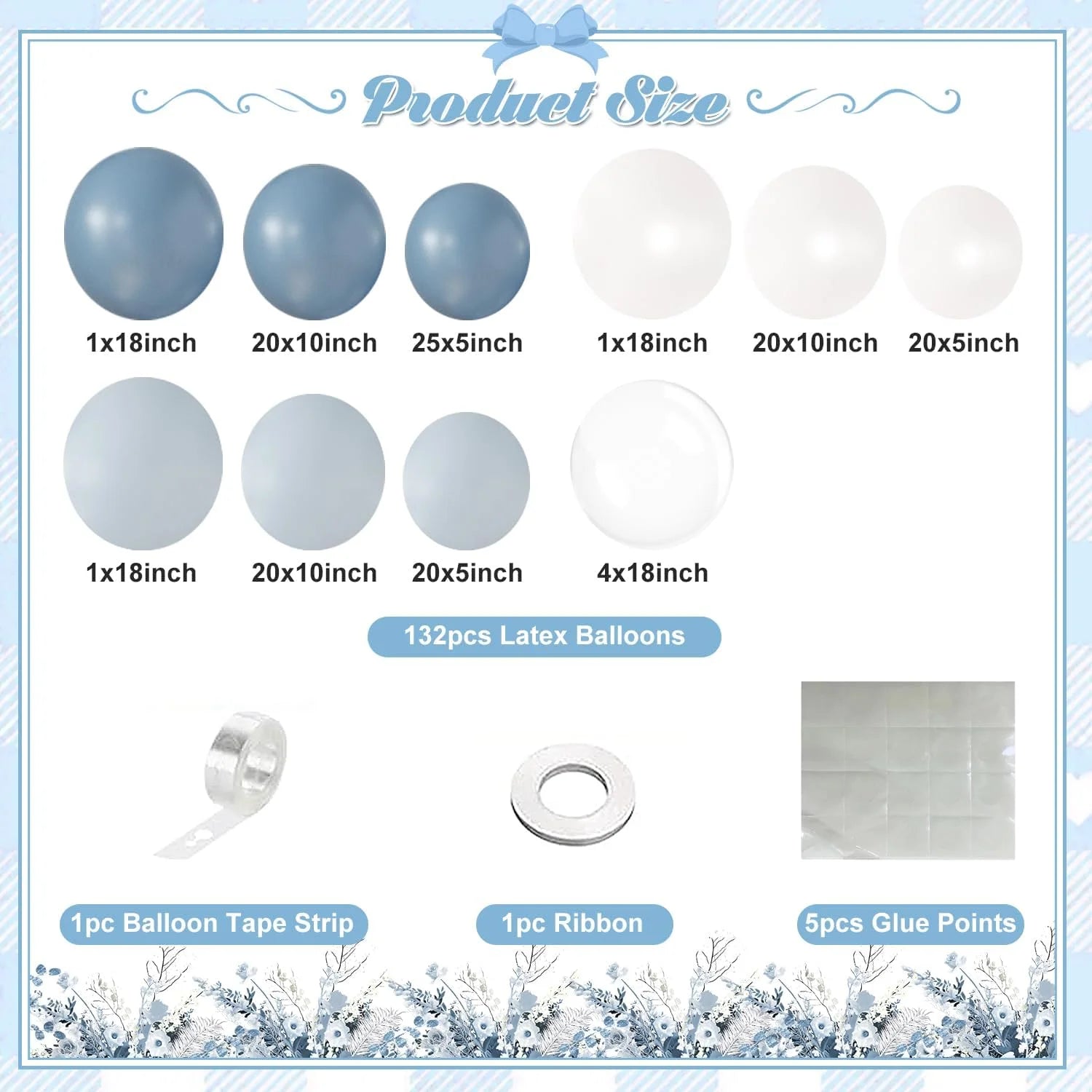 135 Pcs Dusty Blue Balloons Arch Garland Kit, Latex Blue White Clear Balloon for Wedding Birthday Graduation Baby Shower Gender Reveal Party Decoration Supplies