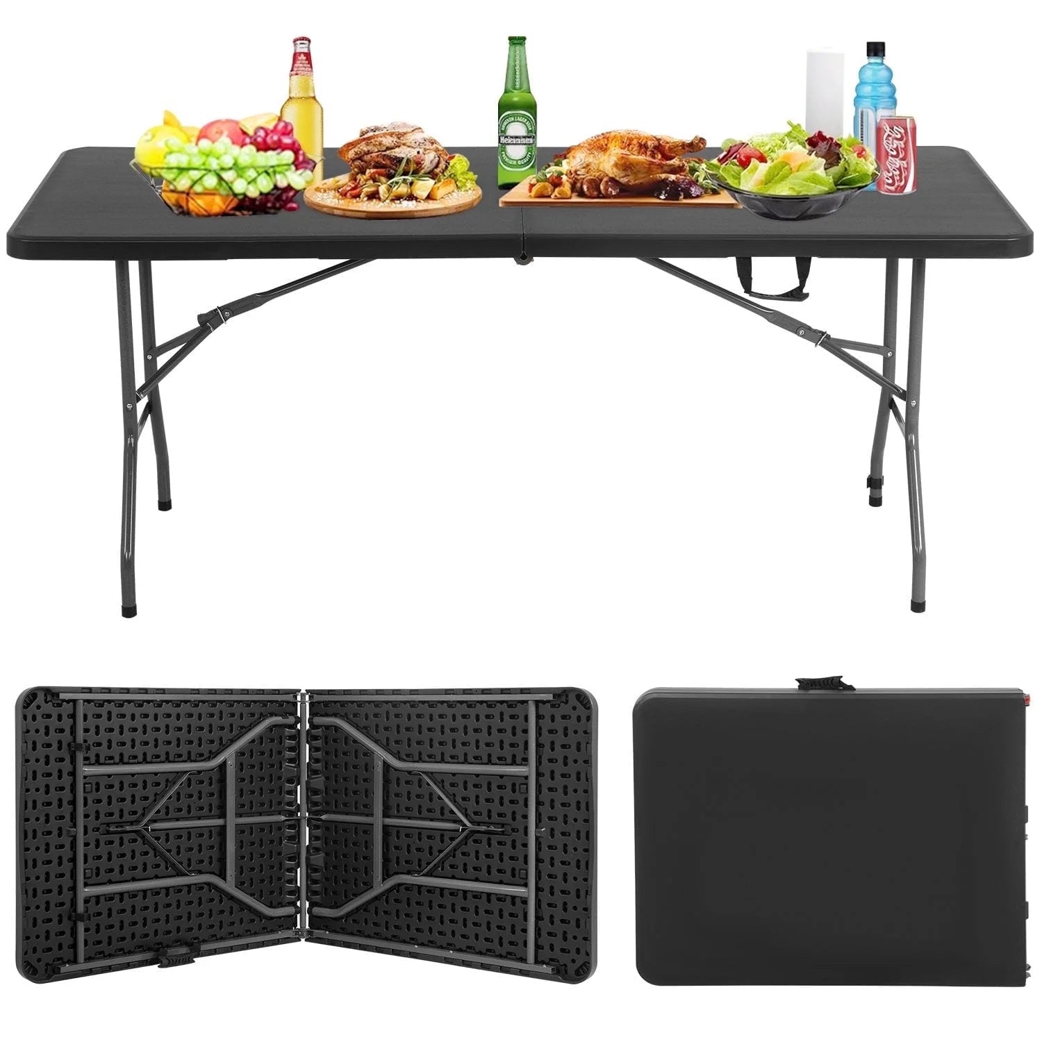 6-Foot Portable Folding Table for Indoor and Outdoor Use with Carrying Handle, Black