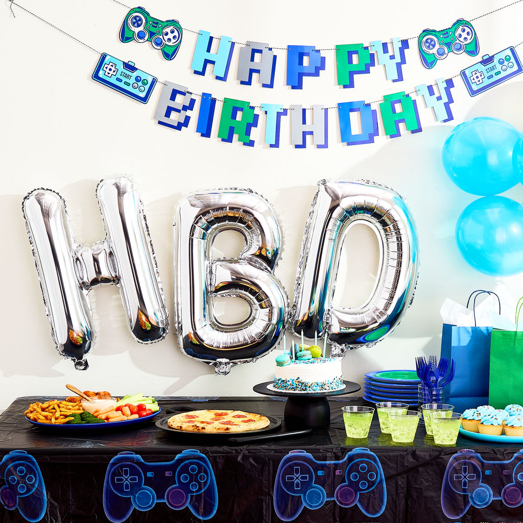 Silver Happy Birthday Air-Filled Balloon Banner, 16 Pieces, by