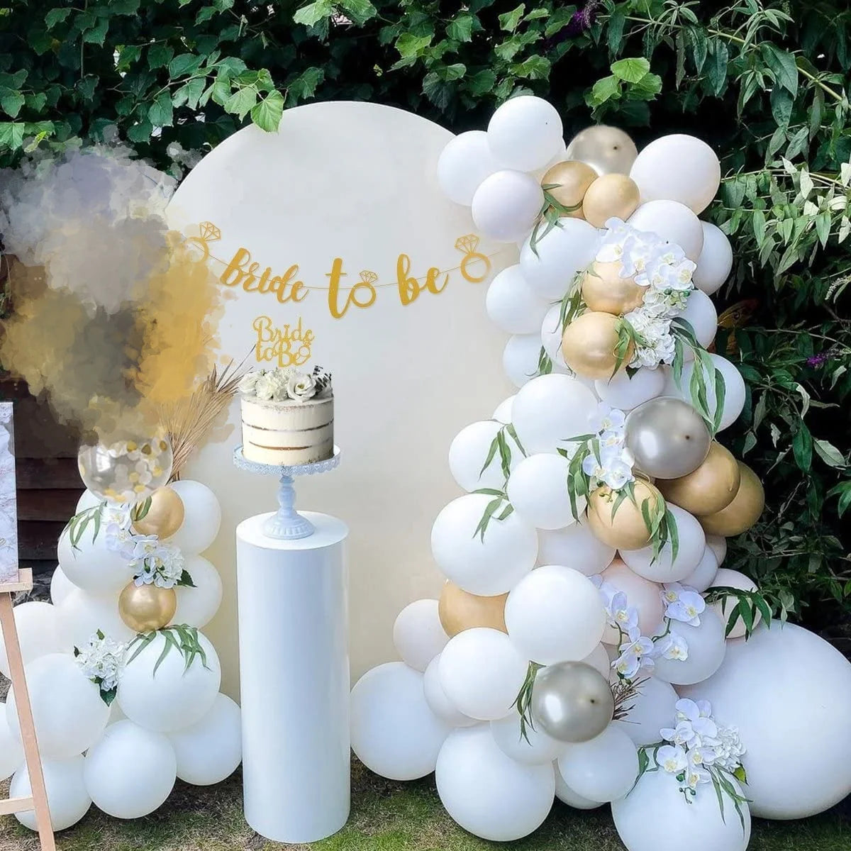Bride Balloons White Gold for Bridal Shower Decorations, Bride to Be Decor with Ring Balloon Party Decorations Whire Silver Gold Bridal Shower Bride to Be Balloons
