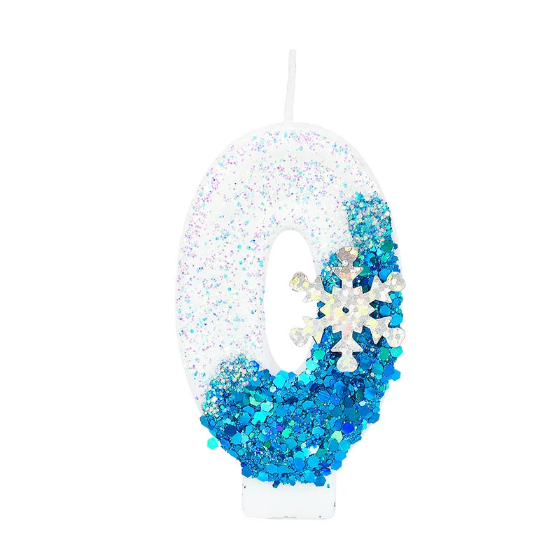 Glittering Blue Snowflake Birthday Candles Set (Numbers 0-9) - Elegant Cake Topper Decorations for Kids' Birthday Parties