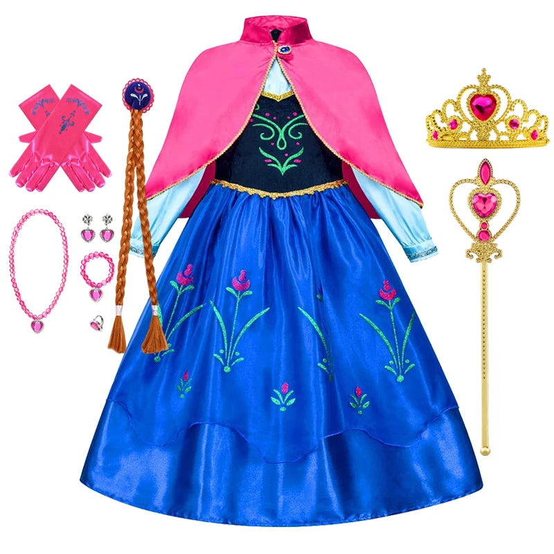 Frozen Anna Princess Dress for Girls - Halloween Cosplay Costume 2026, Snow Queen Outfit for Children Ages 2-10