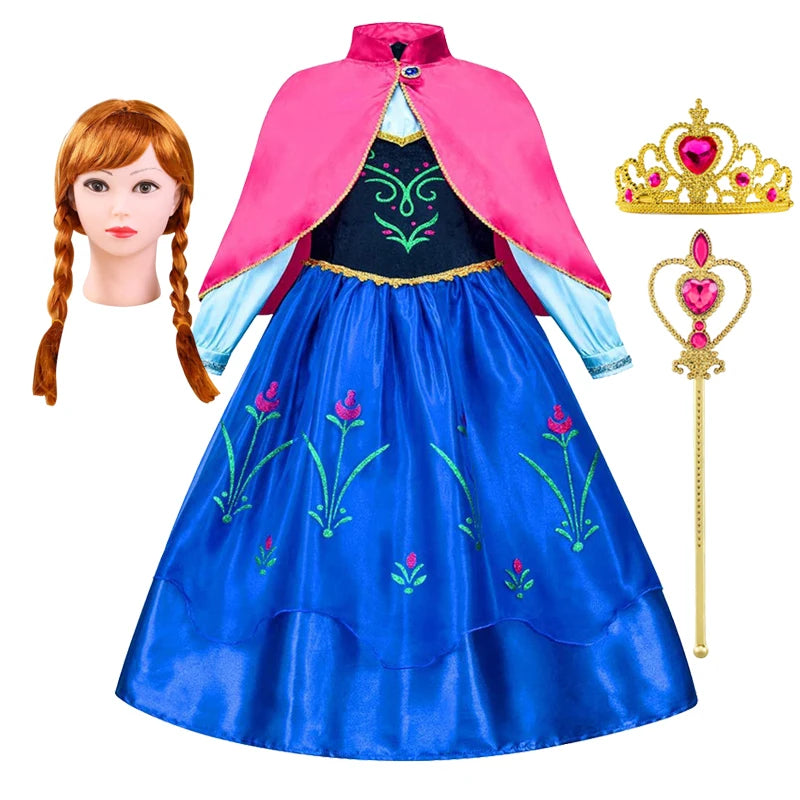 Frozen Anna Princess Dress for Girls - Halloween Cosplay Costume 2026, Snow Queen Outfit for Children Ages 2-10