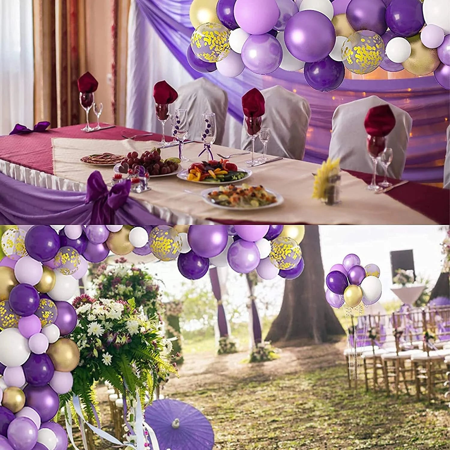 Purple Balloons Garland Arch Kit, Light Pastel Purple Gold White Balloons Confetti Latex Metallic Balloons for Women Birthday Baby Shower Wedding Party Decorations Supplies