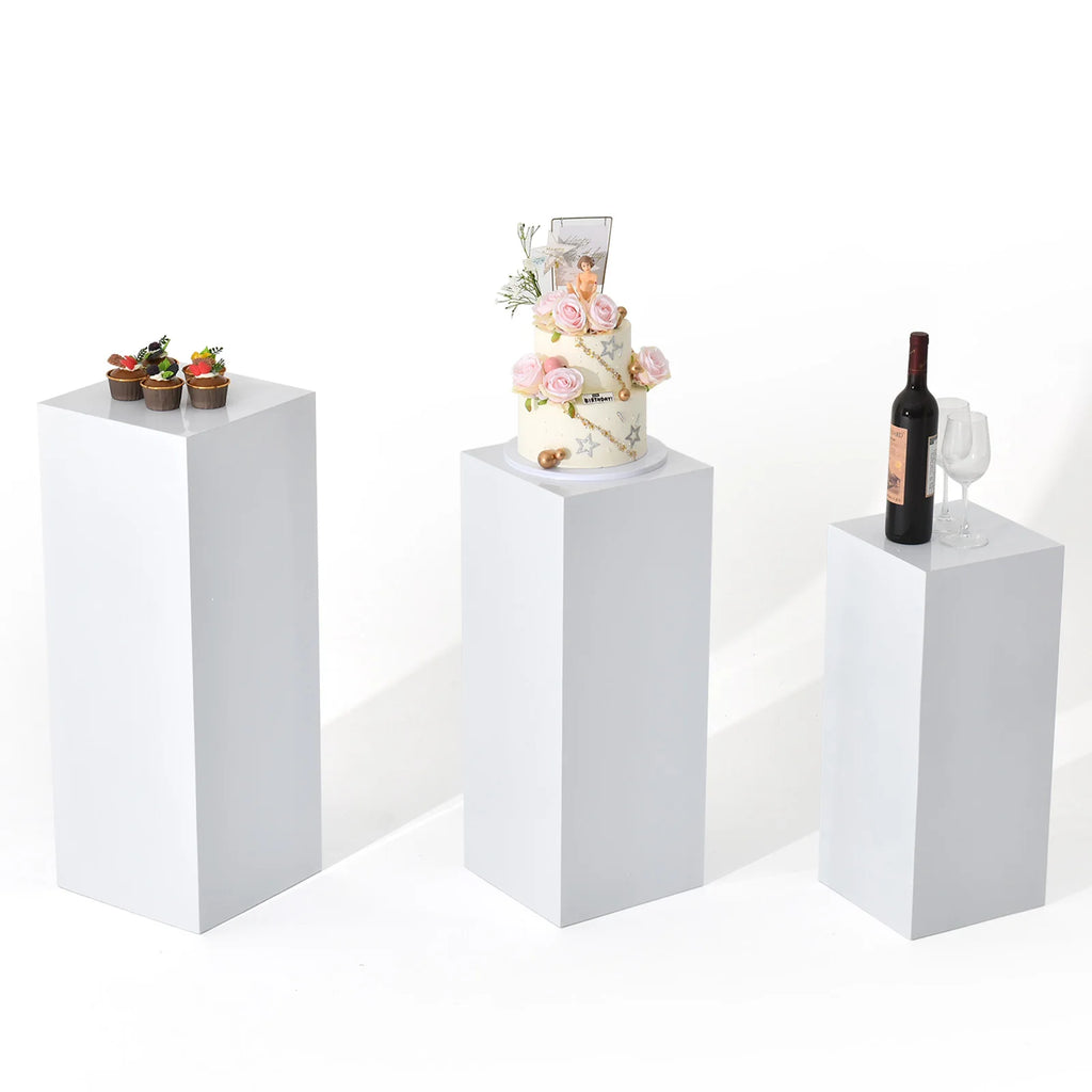 Set of 3 Metal Cake Stands - Elegant White Display Pedestals for Weddings and Sculptural Decor
