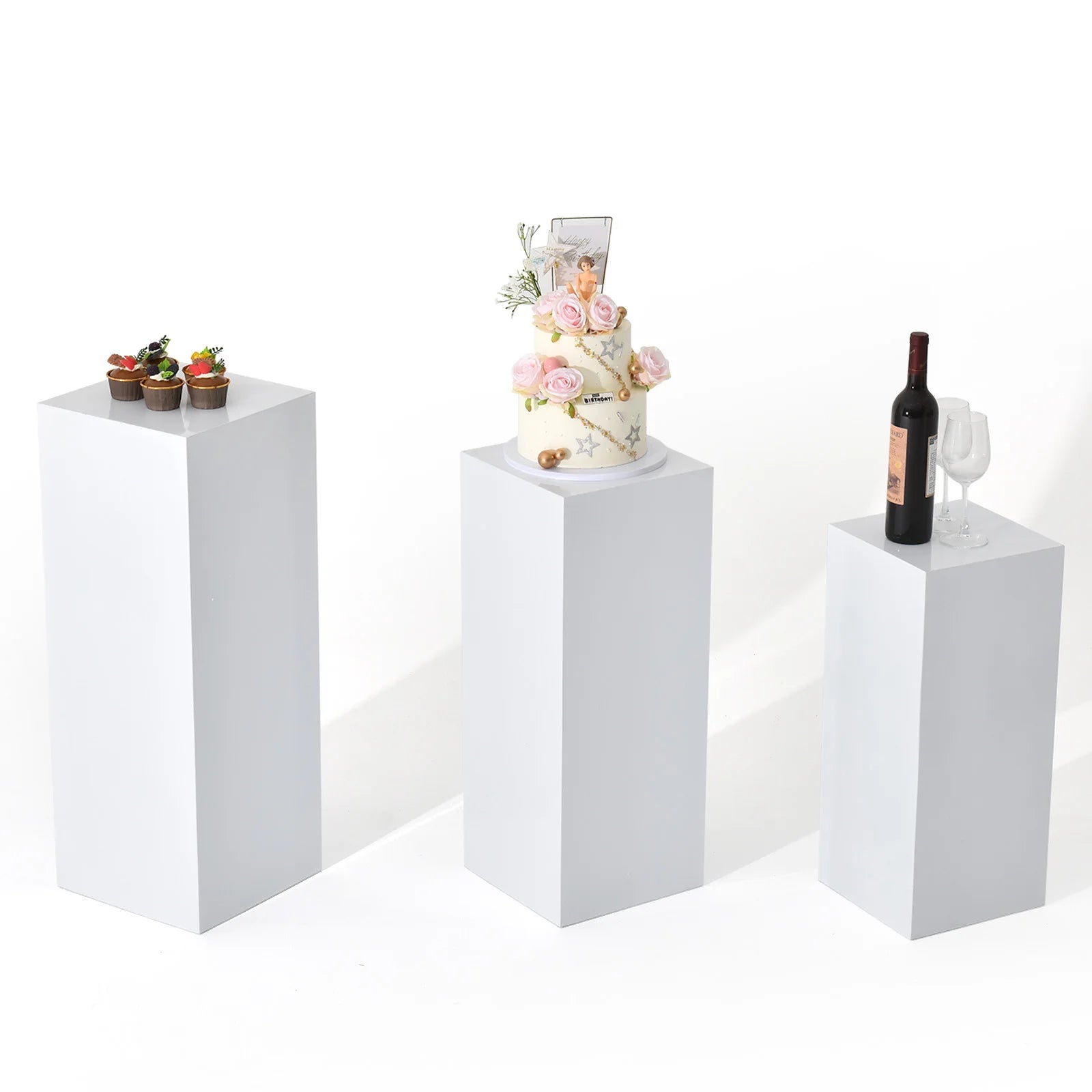 Set of 3 Metal Cake Stands - Elegant White Display Pedestals for Weddings and Sculptural Decor