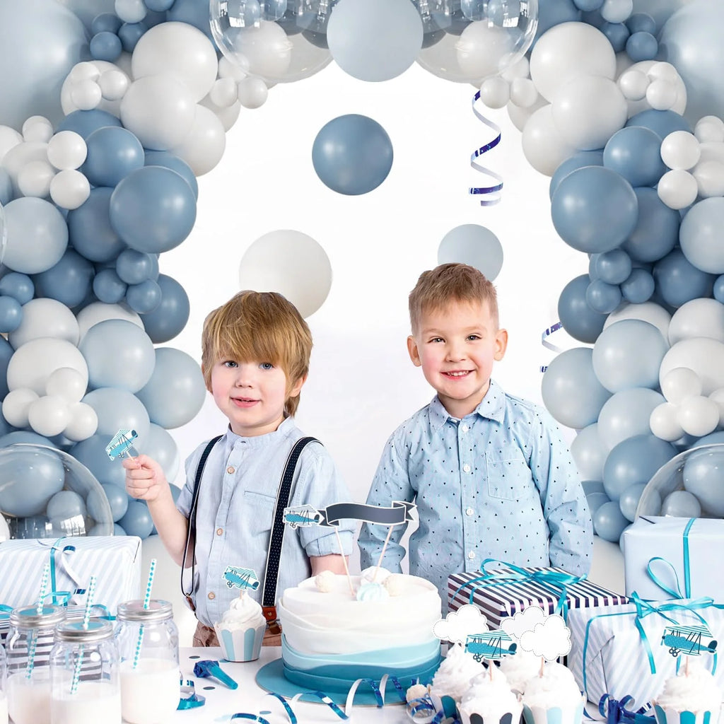 135 Pcs Dusty Blue Balloons Arch Garland Kit, Latex Blue White Clear Balloon for Wedding Birthday Graduation Baby Shower Gender Reveal Party Decoration Supplies
