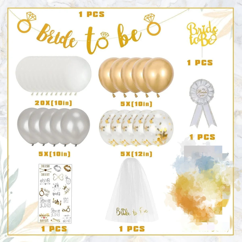 Bride Balloons White Gold for Bridal Shower Decorations, Bride to Be Decor with Ring Balloon Party Decorations Whire Silver Gold Bridal Shower Bride to Be Balloons
