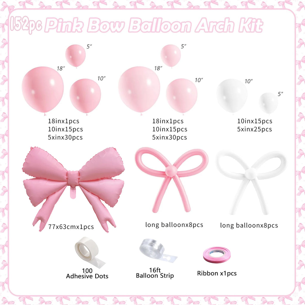 PCS Pink & White Bow Balloon Garland Arch Kit | Coquette Birthday Wedding Baby Shower Bachelorette Bridal Party Decorations
