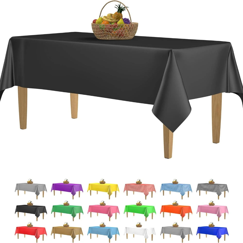 54 x 108 Inch Black Disposable Plastic Tablecloths - Rectangular Solid Color Smooth Covers for Events and Celebrations