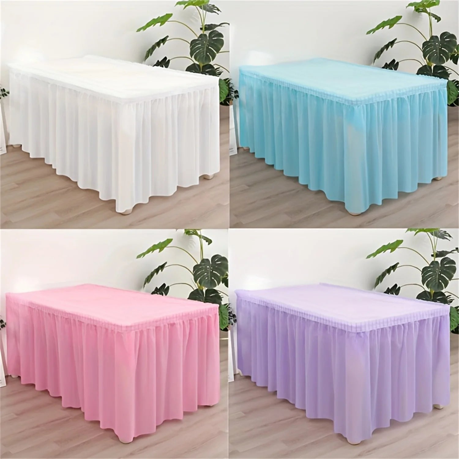 Disposable Rectangular Tablecloth Set with Long Skirting - 2 Pieces Solid Color Paper Covers for Events