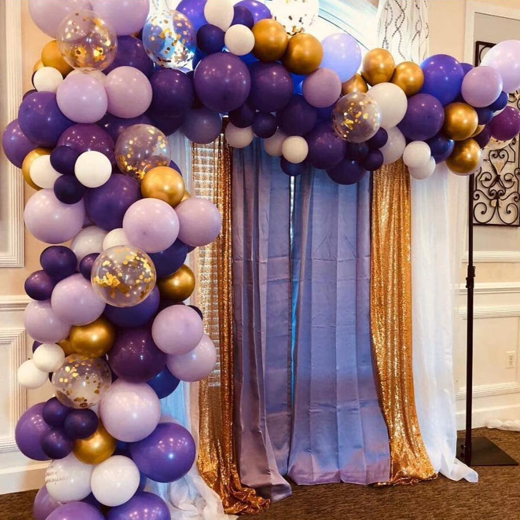 Purple Balloons Garland Arch Kit, Light Pastel Purple Gold White Balloons Confetti Latex Metallic Balloons for Women Birthday Baby Shower Wedding Party Decorations Supplies