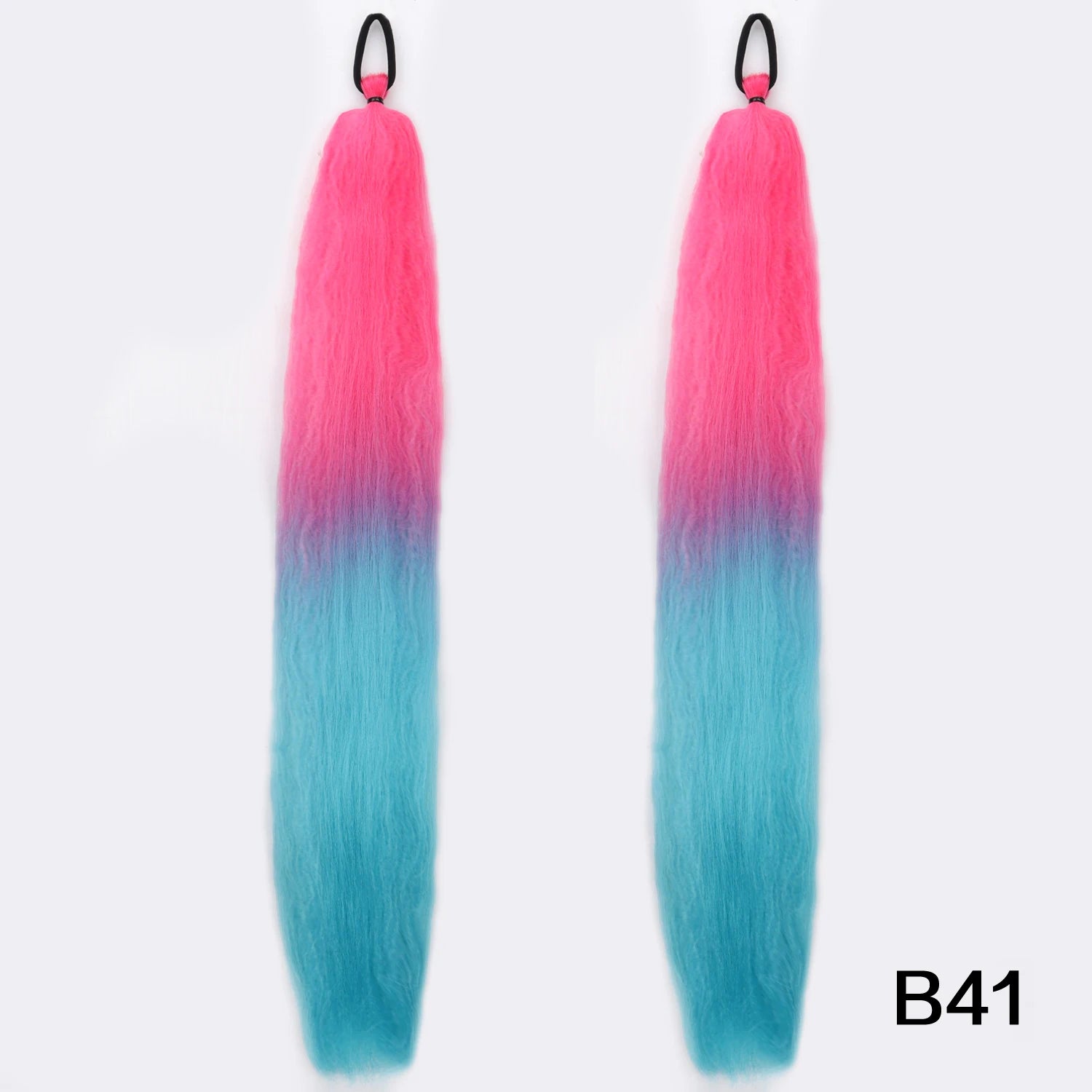 Synthetic DIY Braided Ponytail Extension with Elastic Rubber Band Pink Purple Blue Long Straight Pony Tail for Women Girls Party
