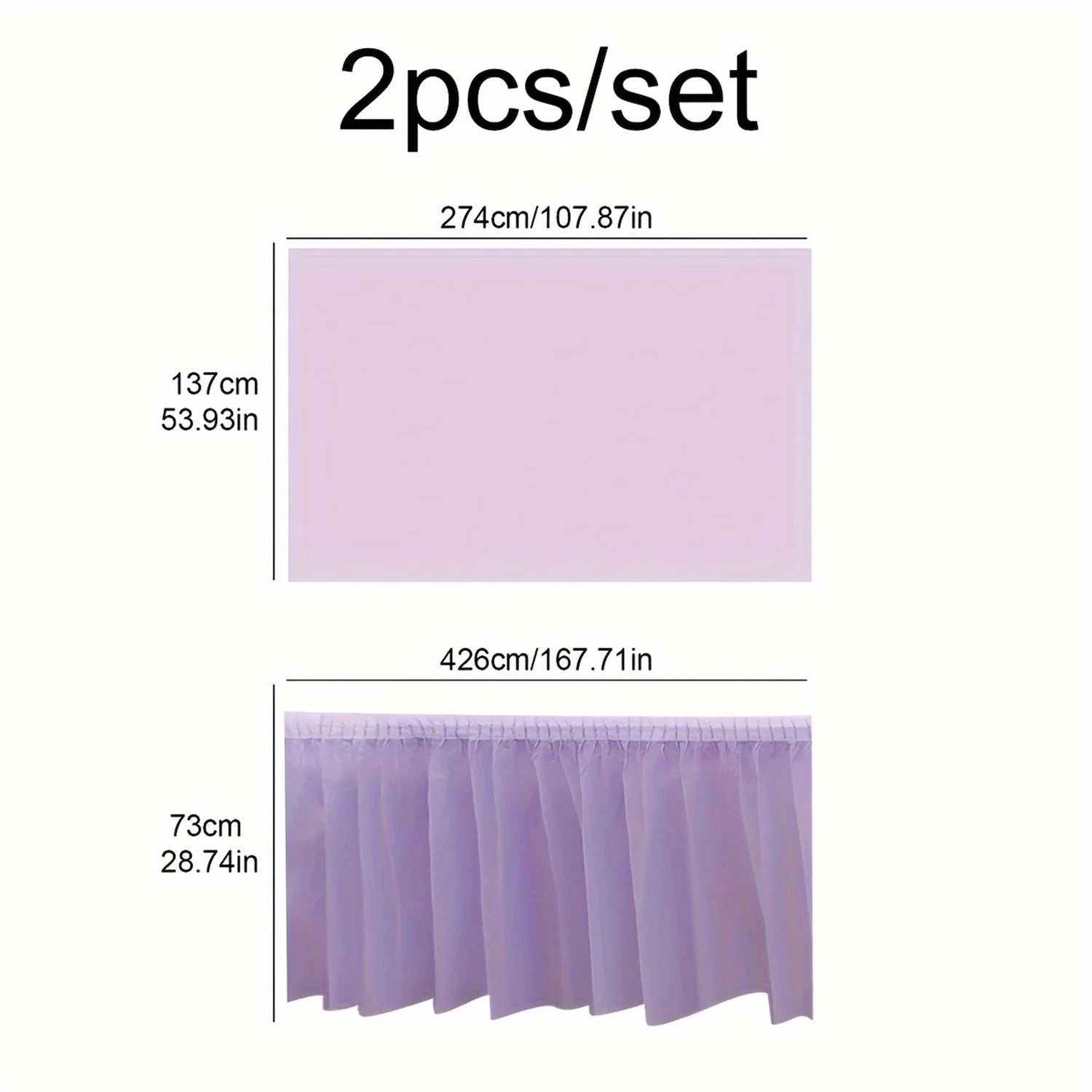 Disposable Rectangular Tablecloth Set with Long Skirting - 2 Pieces Solid Color Paper Covers for Events