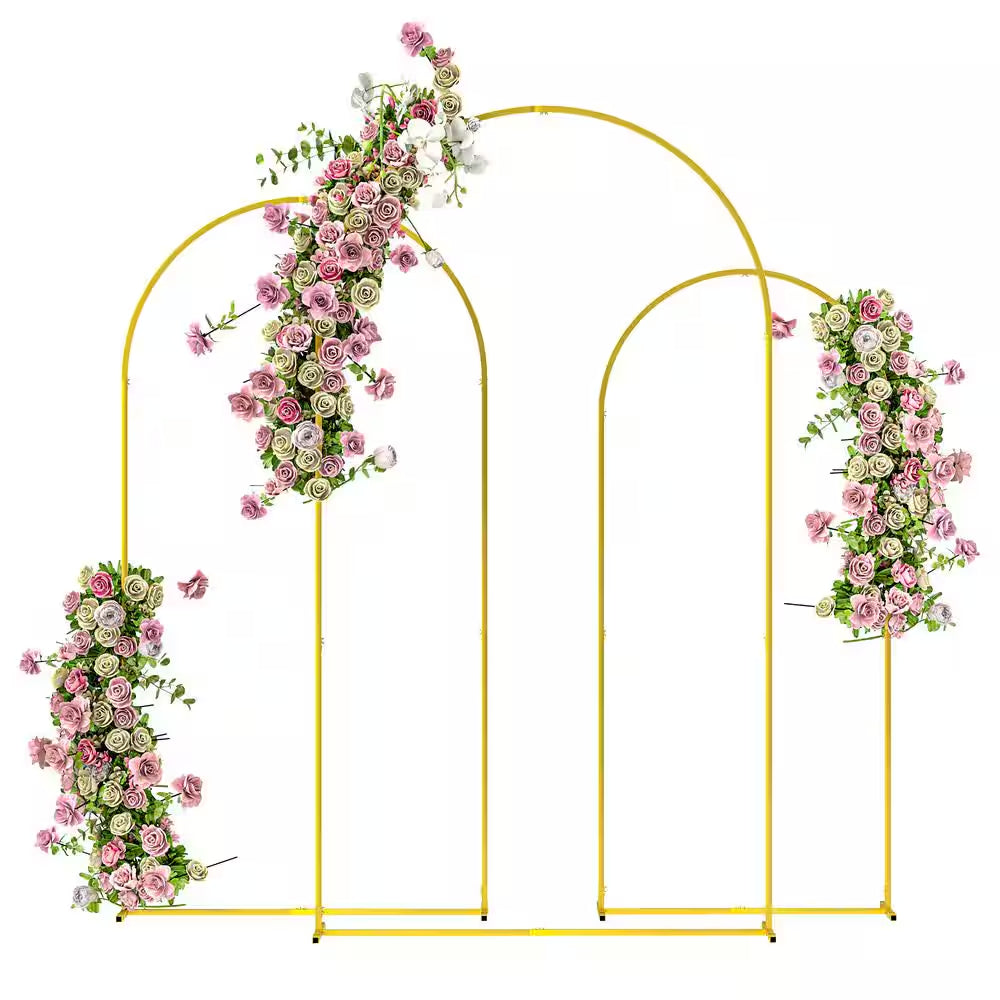 Metal Arch Backdrop Stand Set of 3,7/6.5/6 Ft Wedding Arch Frame, Balloon Backdrop Arch Stand Set, Gold