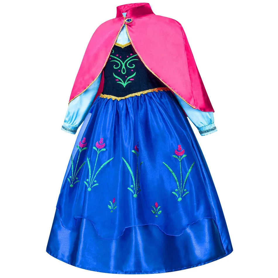 Frozen Anna Princess Dress for Girls - Halloween Cosplay Costume 2026, Snow Queen Outfit for Children Ages 2-10
