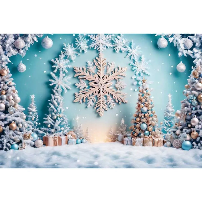Blue Frozen Christmas Party Photography Backdrops for Western Living Room Fireplace Settings - Studio Photozone Props