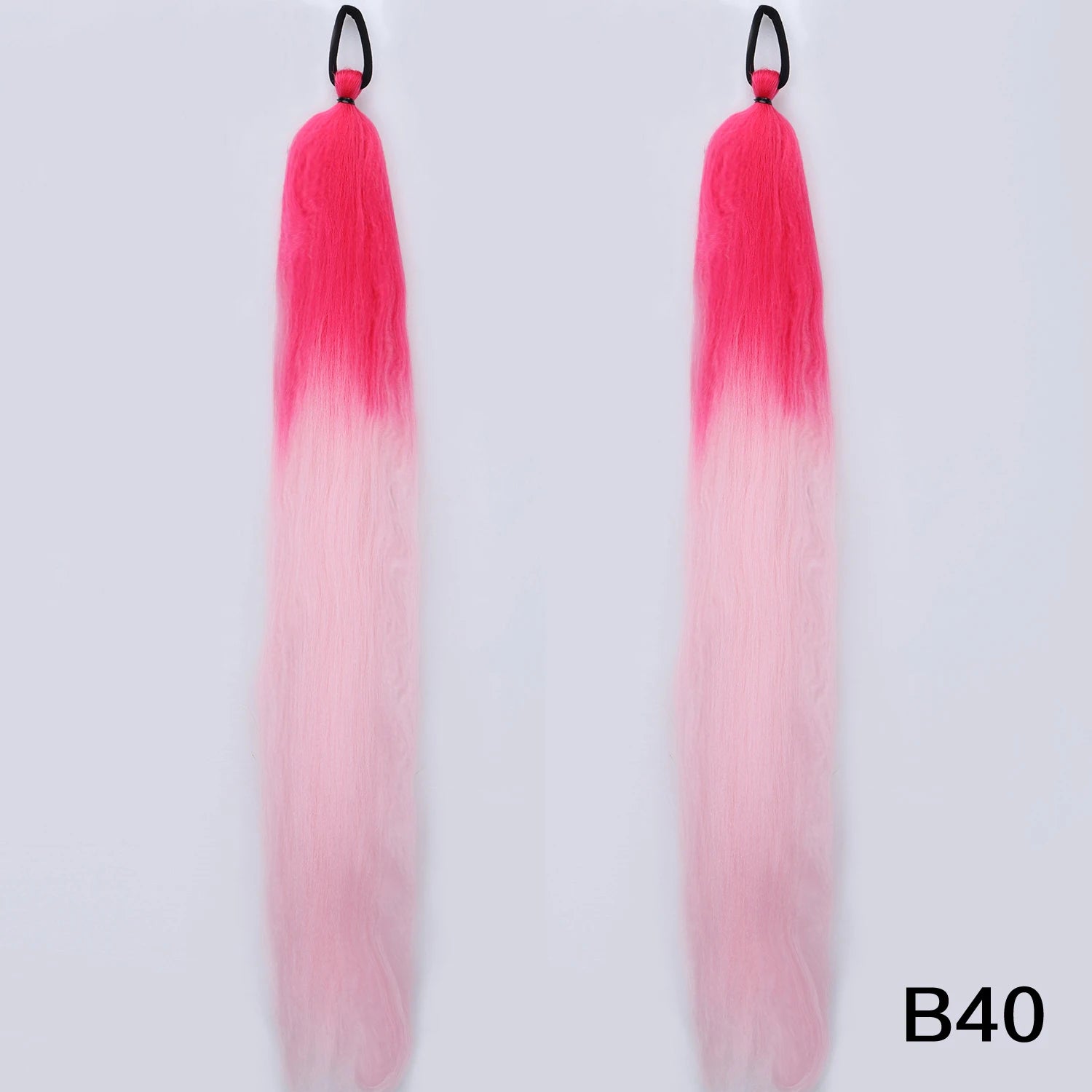 Synthetic DIY Braided Ponytail Extension with Elastic Rubber Band Pink Purple Blue Long Straight Pony Tail for Women Girls Party