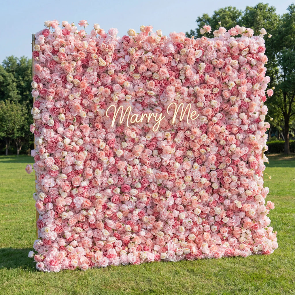 5D Pink Rose Roll-Up Flower Wall Backdrop for Wedding & Party Celebration Decor VF-501
