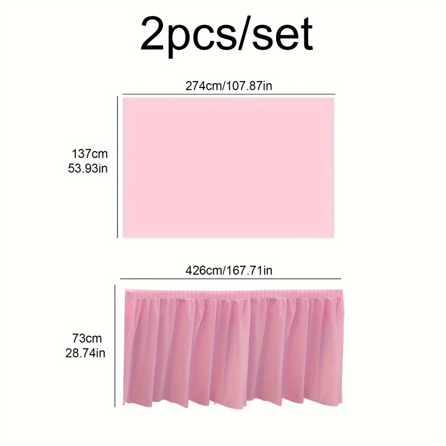Disposable Rectangular Tablecloth Set with Long Skirting - 2 Pieces Solid Color Paper Covers for Events