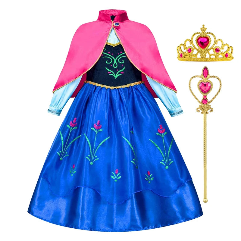 Frozen Anna Princess Dress for Girls - Halloween Cosplay Costume 2026, Snow Queen Outfit for Children Ages 2-10