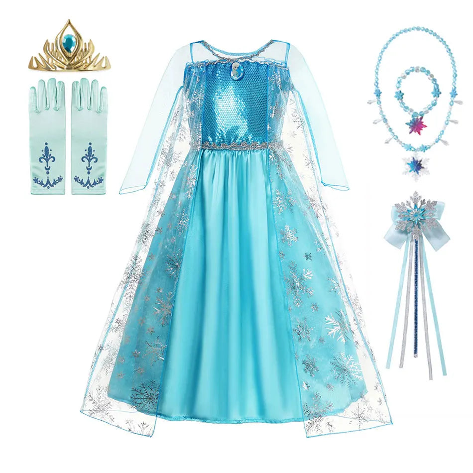 Girls' Snow Queen Costume - Elsa-Inspired Carnival Party Gown for Kids, Perfect for Birthdays and Dress-Up Play