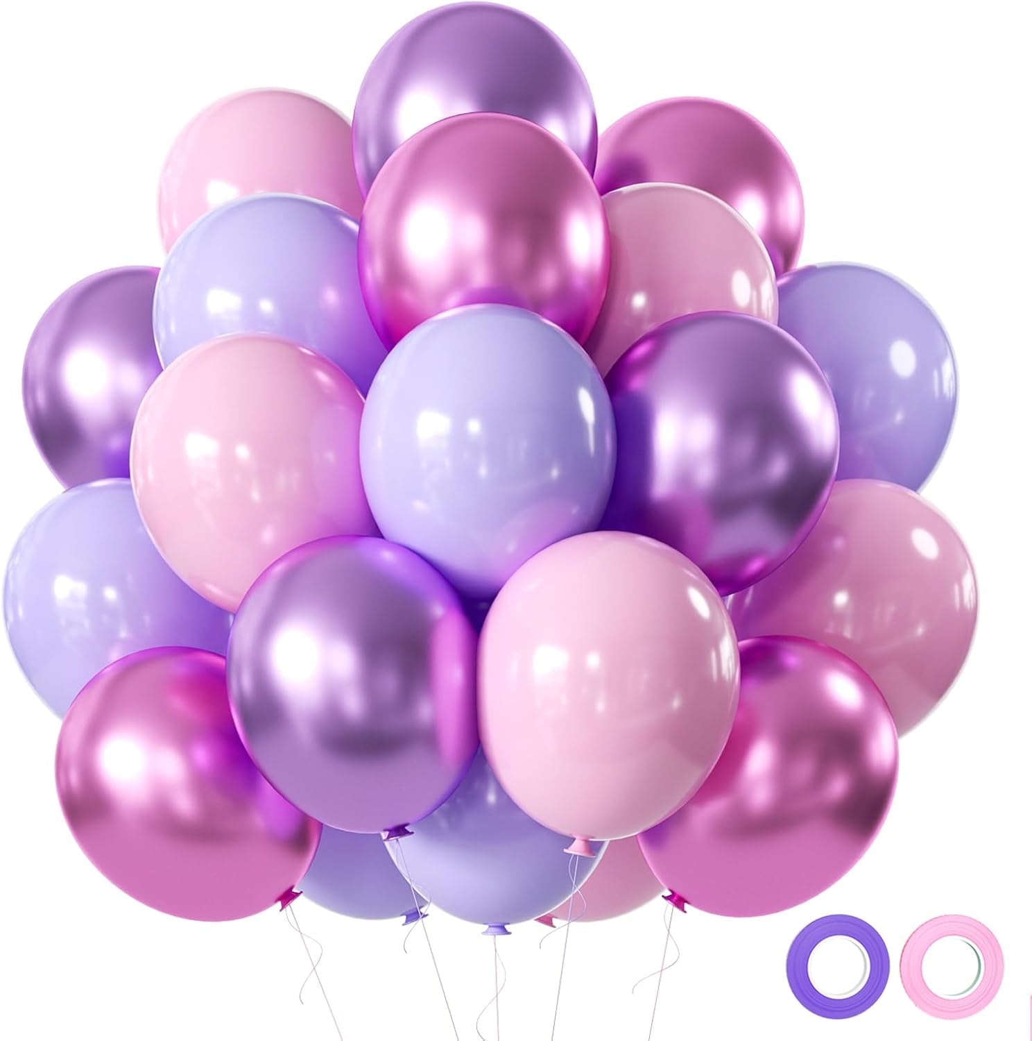 Pink and Purple Party Balloons, 50Pcs 12 Inch Purple Pink Balloons, Metallic Pin