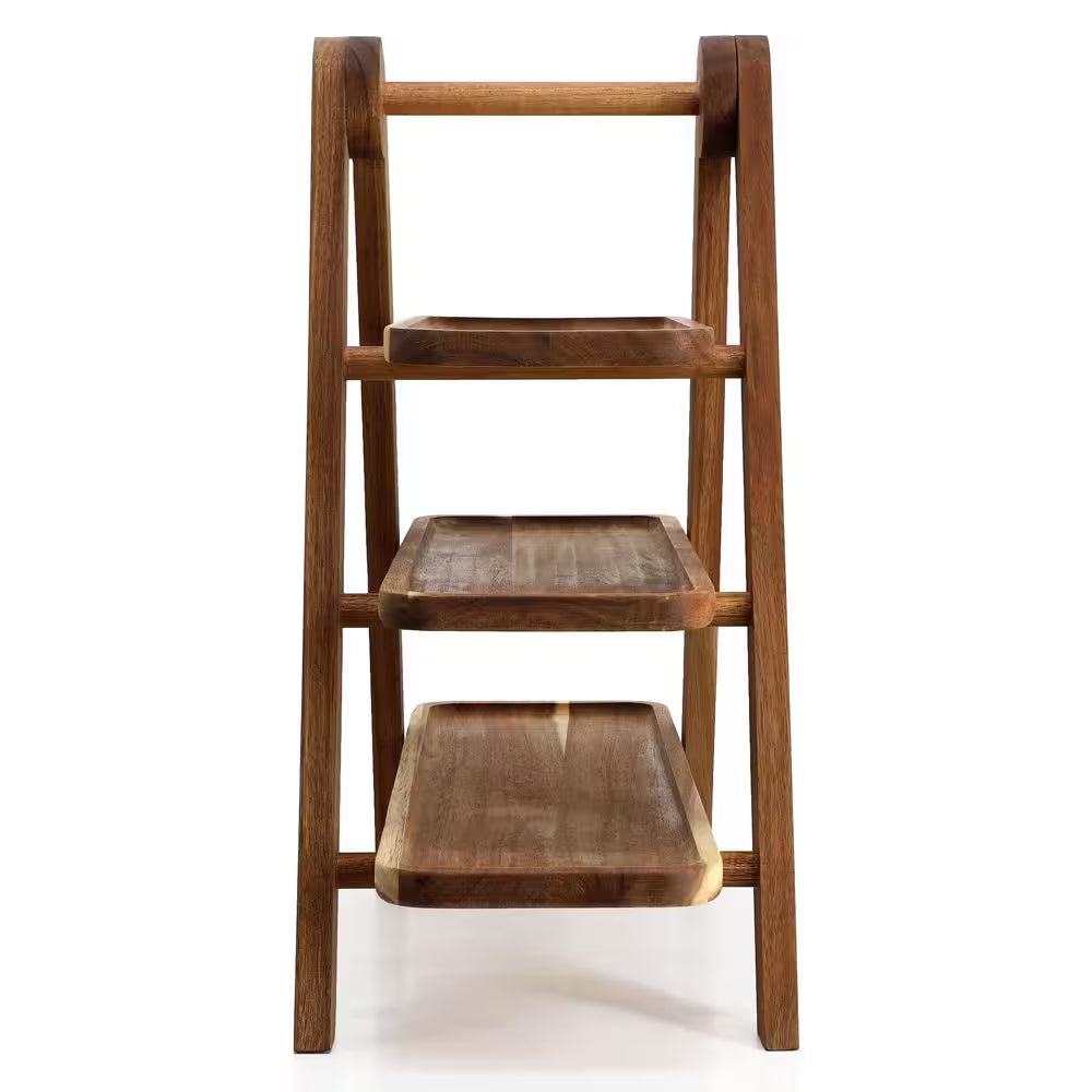 3-Tier Rectangular Cake Stand Set in Brown Acacia Wood
