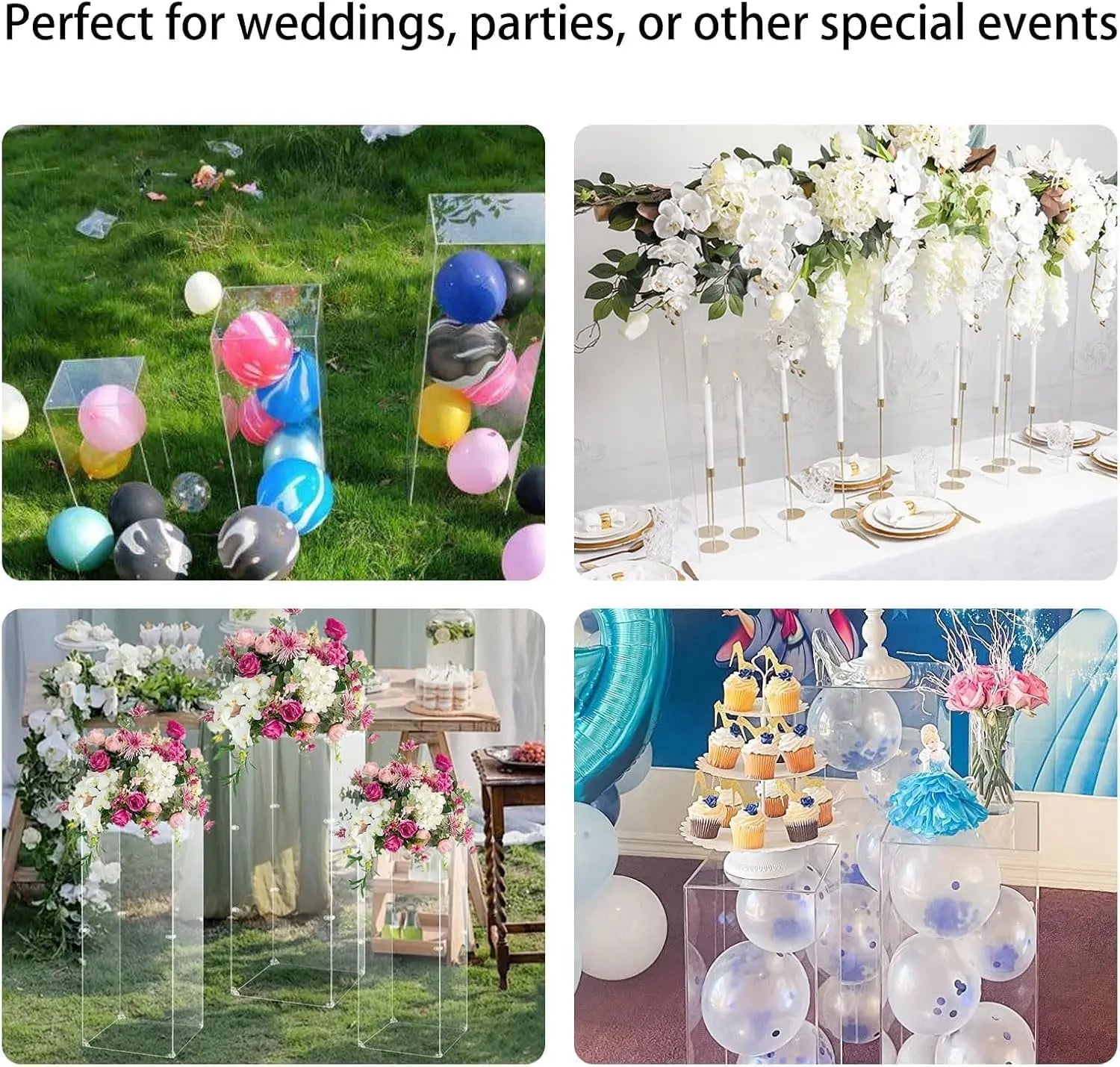 6PCS Acrylic Pedestal Stand for Display Clear Lucite Display Pedestal for Party, Flowers Sculptures Cake Wedding Party Decor