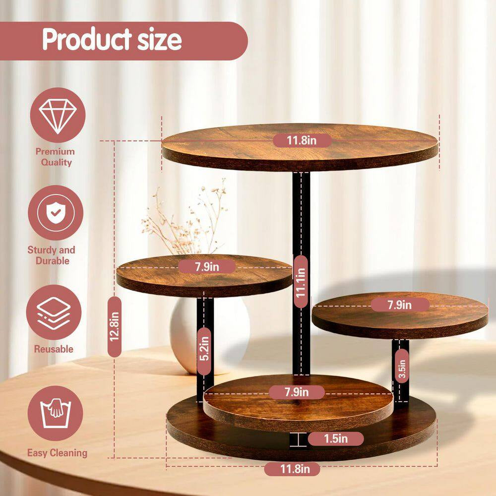 4-Tier Wood Cake Stand for 50 Cupcakes, 360° Rotatable round Cake Stand with Tiered Tray for Wedding Birthday Tea Party