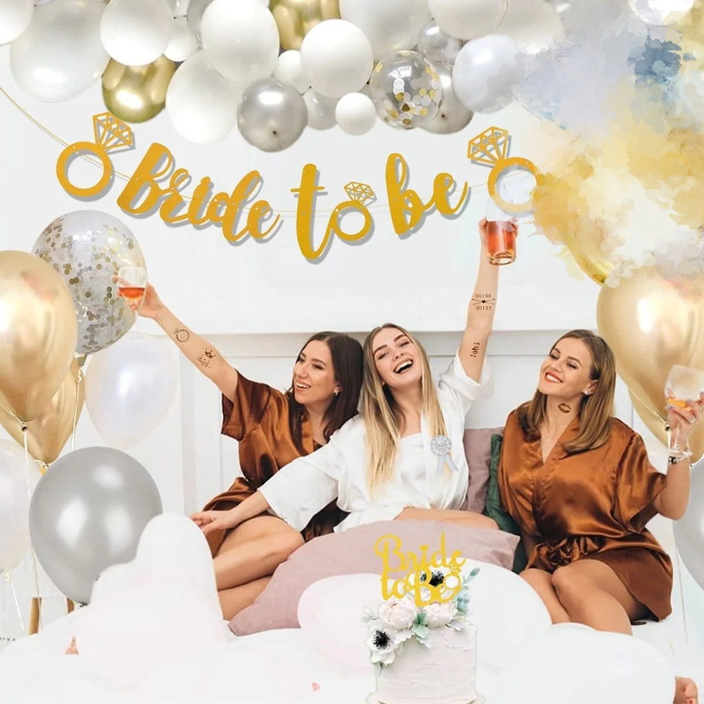 Bride Balloons White Gold for Bridal Shower Decorations, Bride to Be Decor with Ring Balloon Party Decorations Whire Silver Gold Bridal Shower Bride to Be Balloons